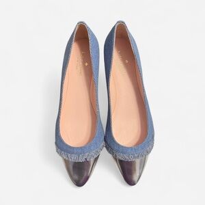Kate Spade New York blue denim flat shoes with fringe trim size US8.5 NWB